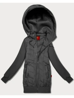 Dámská mikina v grafitové barvě z různých materiálů s kapucí model 21787462 - LHD