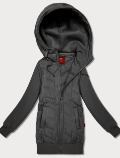 Dámská mikina v grafitové barvě z různých materiálů s kapucí Goodlookin (AMG-175)