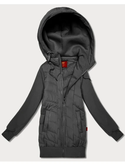 Dámská mikina v grafitové barvě z různých materiálů s kapucí model 21787462 - LHD