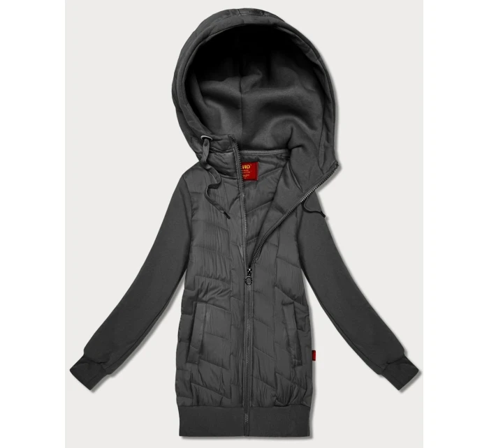 Dámská mikina v grafitové barvě z různých materiálů s kapucí model 21787462 - LHD