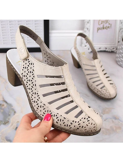 Kožené sandály na podpatku W model 22050556 beige - Rieker