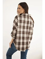 Dámská kostkovaná oversize košile s kapsami hnědá Dámská kostkovaná oversize košile s kapsami hnědá