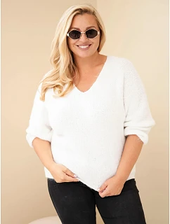 Dámský svetr Plus Size s výstřihem do V a širokým rukávem ecru