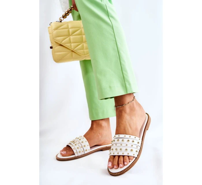 Dámské kožené pantofle s zdobením bílým Brien