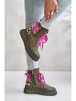 Dámské botky na platformě s ozdobným šněrováním leopardí zelené model 21673085 - EVENTO