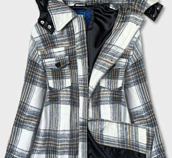 Ecru/šedá dámská károvaná košilová bunda (AG3-1813)