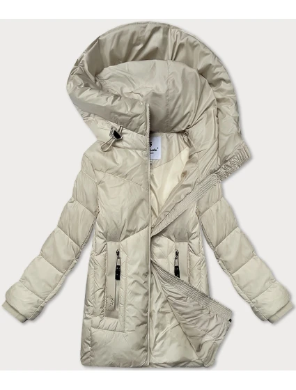 Péřová dámská bunda v barvě ecru s ozdobnými kapsami model 21248788 - Glakate Péřová dámská bunda v barvě ecru s ozdobnými kapsami model 21248788 - Glakate