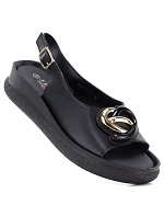 Dámské kožené sandály na platformě černé model 22117570 - S.Barski