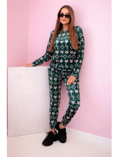 Dámská souprava z veluru s model 21149309 zelená + béžová - K-Fashion