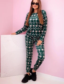 Dámská souprava z veluru s model 21149309 zelená + béžová - K-Fashion