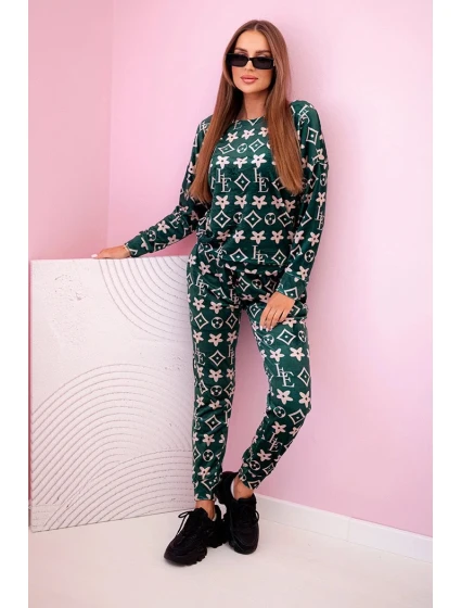 Dámská souprava z veluru s model 21149309 zelená + béžová - K-Fashion Dámská souprava z veluru s model 21149309 zelená + béžová - K-Fashion