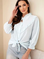 Dámská bavlněná košile s krajkou a vázáním modrá