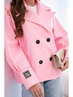 Krátká dámská model 22036107 bunda s límcem bonbónově růžová - K-Fashion