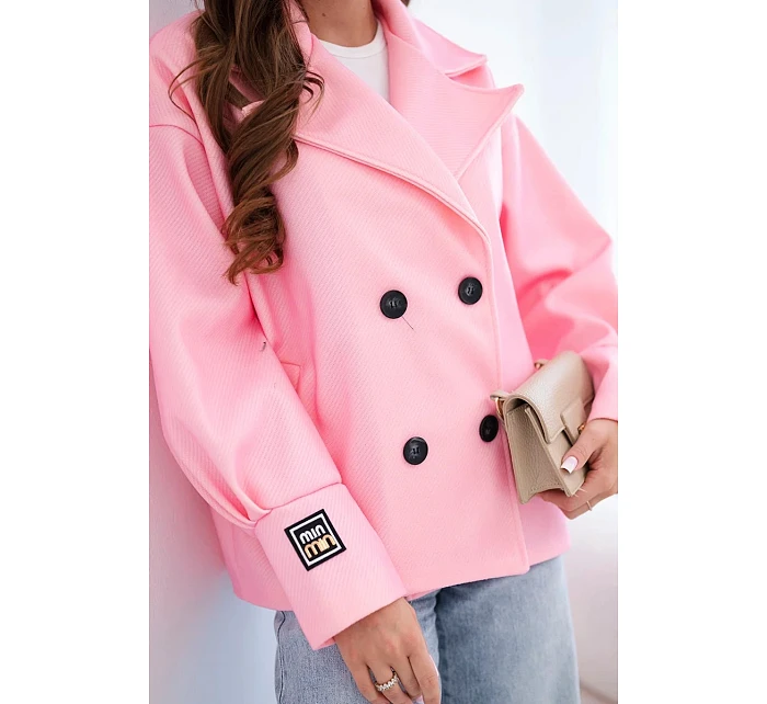 Krátká dámská model 22036107 bunda s límcem bonbónově růžová - K-Fashion