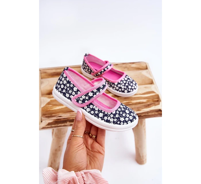 Dětské balerínky na suchý zip v potisku námořnické modré a růžové Selah Dětské balerínky na suchý zip v potisku námořnické modré a růžové Selah