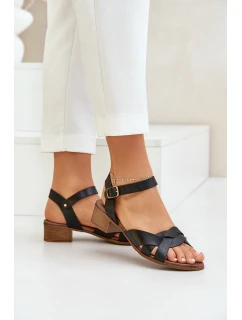 Kožené Sandály Na Jemném Podpatku Zazoo 40372 Černé