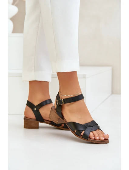 Kožené Sandály Na Jemném Podpatku Zazoo 40372 Černé