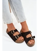 Dámské pantofle na korkové platformě se zlatými sponami Černé Tovessa Dámské pantofle na korkové platformě se zlatými sponami Černé Tovessa