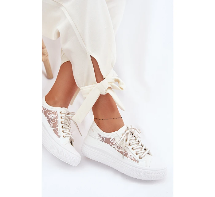 Dámské tenisky s krajkou na platformě Lee Cooper LCW-26-44-4480 Bílé Dámské tenisky s krajkou na platformě Lee Cooper LCW-26-44-4480 Bílé
