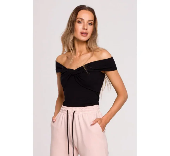 M680 Top bez rukávů s uzlovým výstřihem - černý