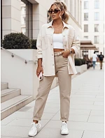 Dámské oversize košilové sako s výšivkou světle béžové FashionStreet TY4321