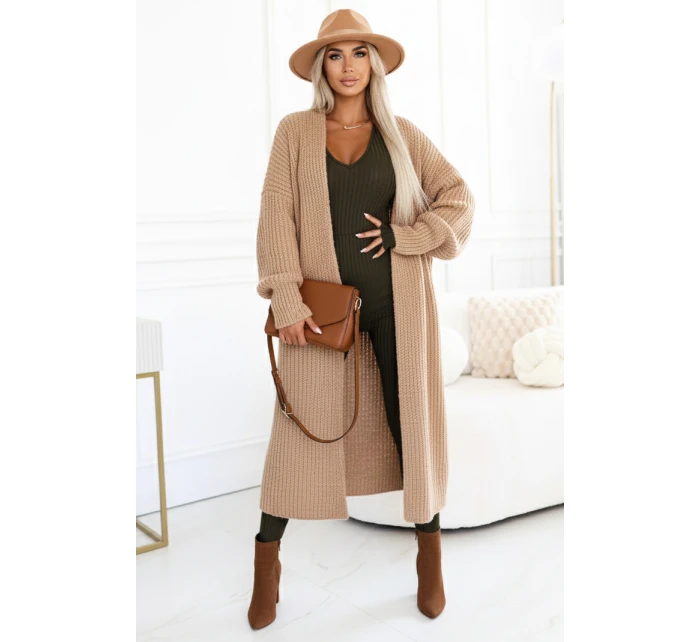 619-2 Pohodlný a elegantní dámský žebrovaný overal s výstřihem - khaki barva