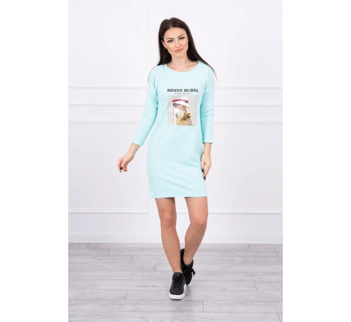 Šaty s potiskem model 18744172 v mátové barvě - K-Fashion Šaty s potiskem model 18744172 v mátové barvě - K-Fashion