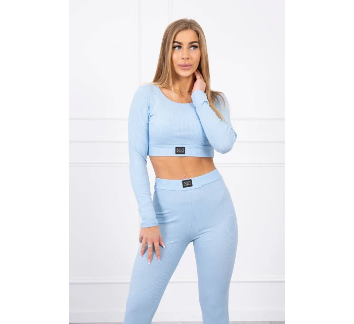 Komplet z bluzką top prążkowany niebieski