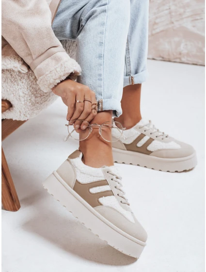 Dámské zateplené tenisky na platformě béžové Dstreet model 21992235 - FashionStreet