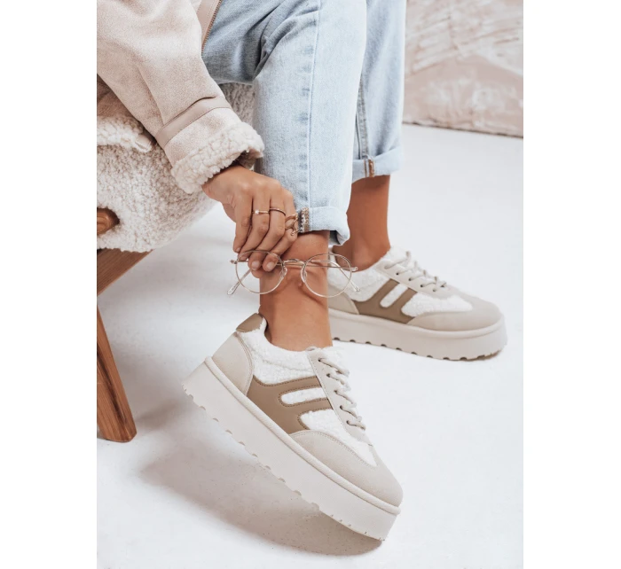 Dámské zateplené tenisky na platformě béžové Dstreet model 21992235 - FashionStreet
