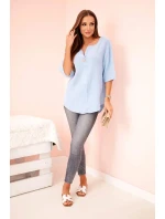Dámská mušelínová košile s knoflíkem modrý Dámská mušelínová košile s knoflíkem modrý