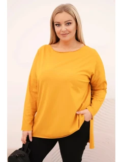 Dámská blůza Plus Size asymetrická s dlouhým rukávem hořčicová