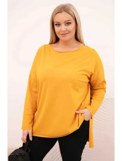 Dámská blůza Plus Size asymetrická s dlouhým rukávem hořčicová