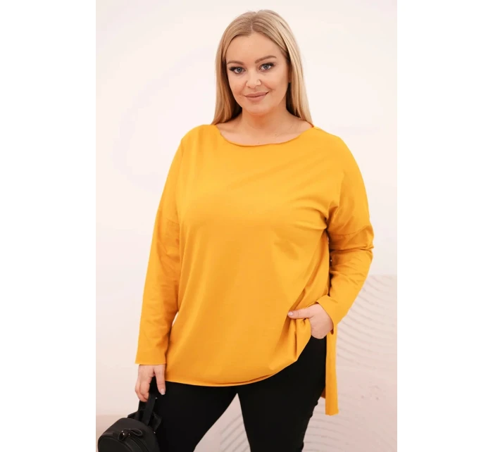 Dámská blůza Plus Size asymetrická s dlouhým rukávem hořčicová