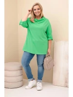 Dámská halenka Plus Size s bavlnou volného střihu s vodním výstřihem světle zelená