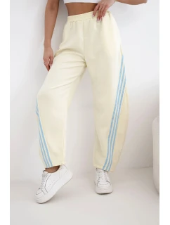 Dámské máslové kalhoty z viskózy s lampasem žluté