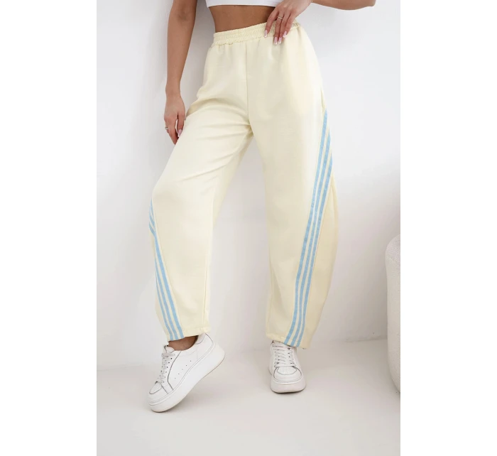 Dámské máslové kalhoty z viskózy s lampasem žluté