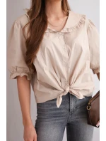 Dámská bavlněná košile s volánkem a vázáním béžová