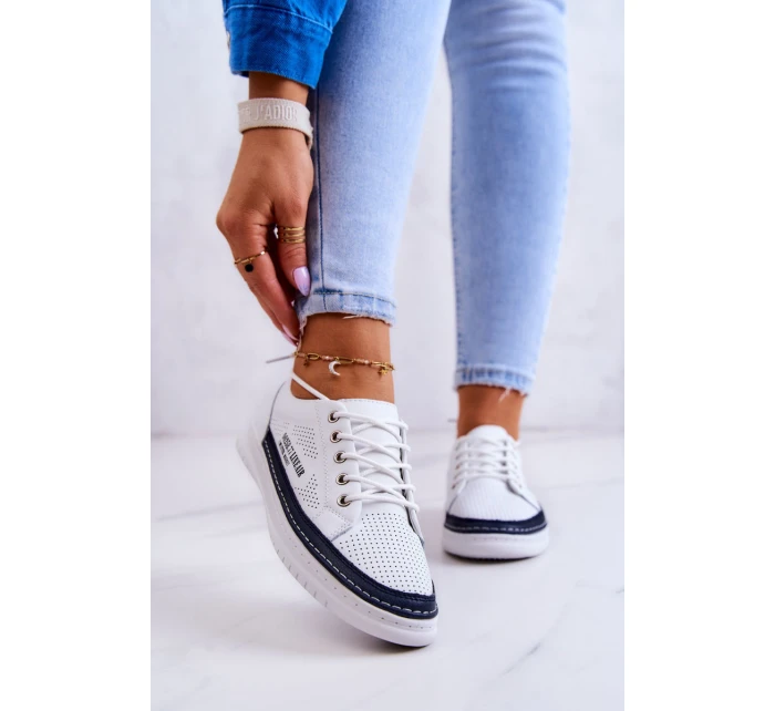 Dámské kožené tenisky v bílé a tmavě modré barvě model 21579583 - EVENTO
