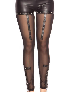 Sexy KouCla Wetlook Leggings with mesh & rivets