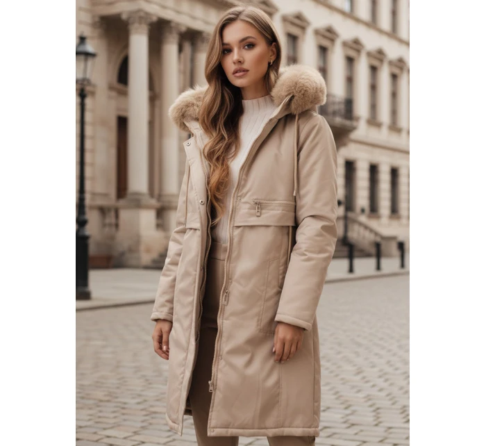 Dámská zimní bunda parka s kožešinou béžová FashionStreet TY5112