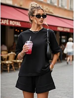 Bavlněný dámský komplet s kraťasy Polský výrobek černý FashionStreet AY1169 Bavlněný dámský komplet s kraťasy Polský výrobek černý FashionStreet AY1169