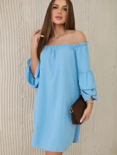 Španělské šaty s volánky na rukávu modrý