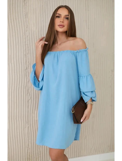 Španělské šaty s volánky na rukávu modrý Španělské šaty s volánky na rukávu modrý