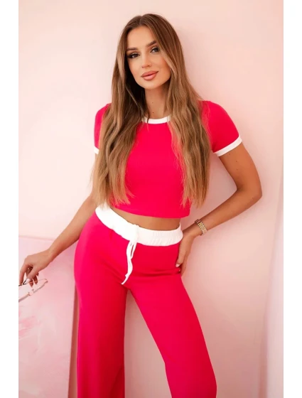 Žebrovaný komplet halenka + kalhoty se širokou nohavicí fuchsie Žebrovaný komplet halenka + kalhoty se širokou nohavicí fuchsie