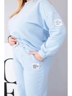 Dámská souprava Plus Size bavlněná s volnou mikinou a kalhotami s širokým nohavicí modrá