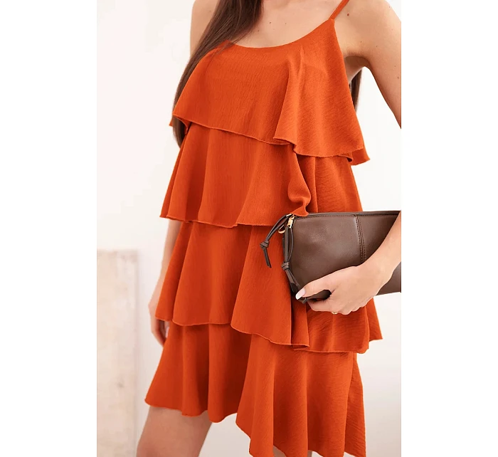 Dámské mini šaty na ramínkách s volánky rezavá Dámské mini šaty na ramínkách s volánky rezavá