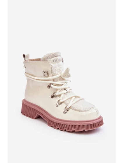 Kožené lesklé boty Trapery Dámské model 21639054 Bílé - Goe