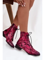 Kožené vzorované kotníkové boty na ploché podrážce Maciejka 06391-23 Růžové Kožené vzorované kotníkové boty na ploché podrážce Maciejka 06391-23 Růžové