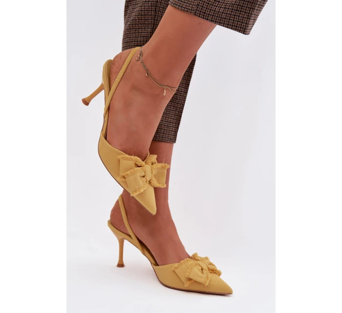 Dámské sandály na podpatku s mašlí Žluté Hestia